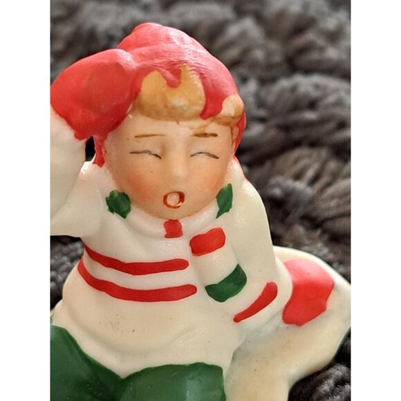 Vintage Lefton Holiday Child Figurines Boy Ice Skater Girl Falling Village - Picture 2 of 9